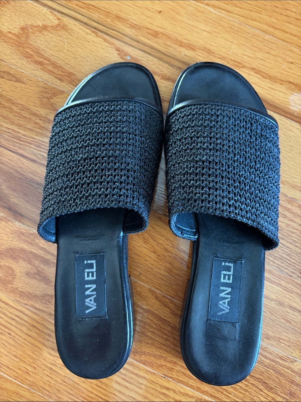 Vaneli Black Woven Slide Mules. 7 Narrow